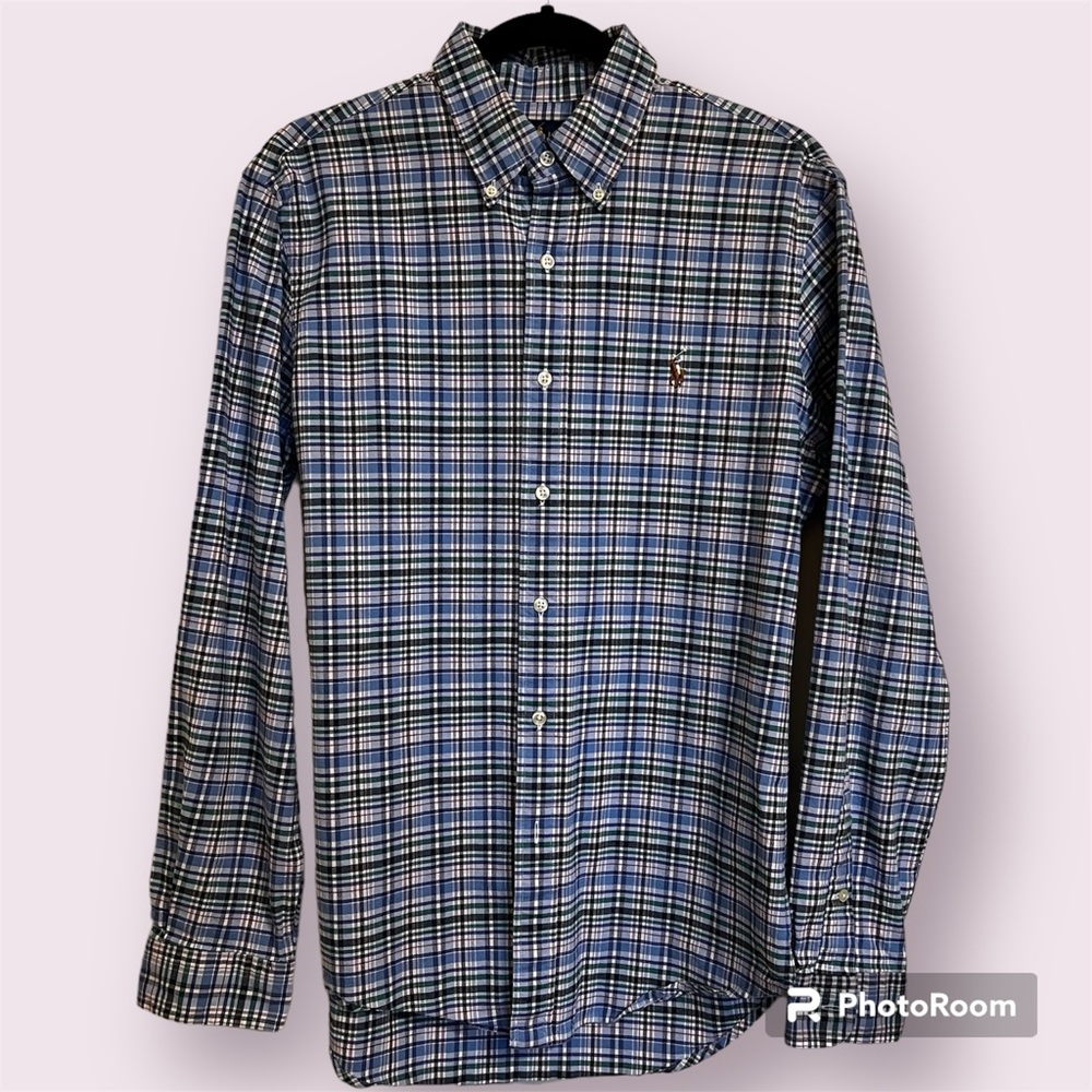 Ralph Lauren Medium Long Sleeve Green, Blue, White Plaid Shirt
